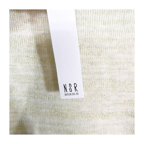 NSR Mock Neck Sweater Large Long Sleeve Cream Gold Sparkle Thread CT10514 New - Picture 4 of 8